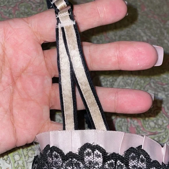 Vintage Victorias Secret pushup bustier w/removable straps, pink & black, sz.36B - Picture 5 of 8